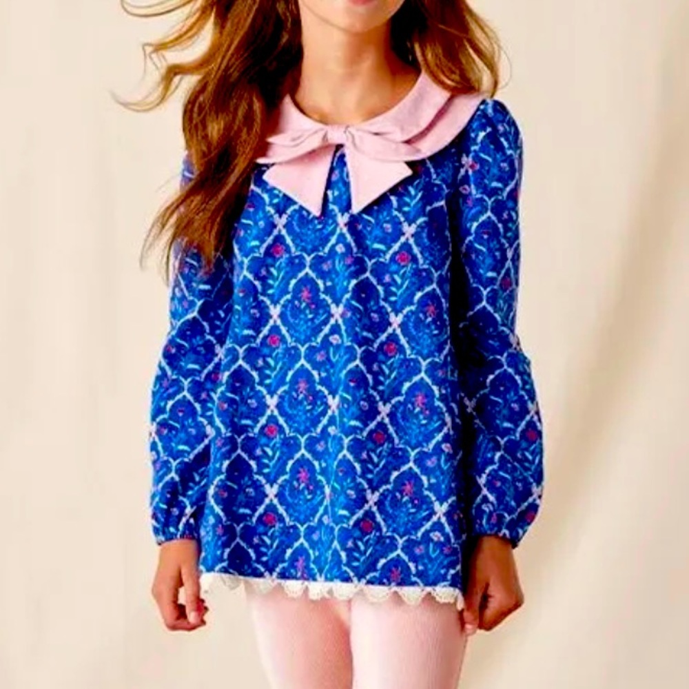 Matilda Jane Heart to Heart Just Believe Mixed Print Bow Top Size 8 NWT